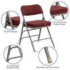 2 Pack Curved Triple Braced & Double Hinged Upholstered Metal Folding Chair
