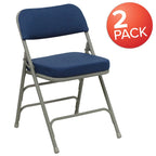 2 Pack Curved Triple Braced & Double Hinged Upholstered Metal Folding Chair