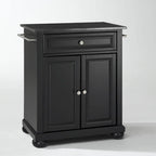 Crosley Alexandria Solid Black Granite Top Portable Kitchen Island in Black Finish - 18d x 31w x 33.5h