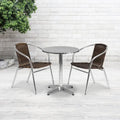 23.5 Round Aluminum Indoor-Outdoor Table Set with 2 Rattan Chairs - 23.5W x 23.5D x 27.5H - 23.5W x 23.5D x 27.5H