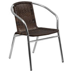23.5 Round Aluminum Indoor-Outdoor Table Set with 2 Rattan Chairs - 23.5W x 23.5D x 27.5H - 23.5W x 23.5D x 27.5H