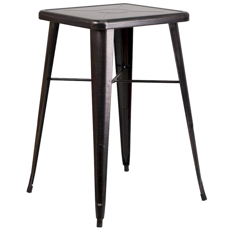 23.75 Square Metal Indoor-Outdoor Bar Table Set with 2 Square Seat Stools - 27.75W x 27.75D x 40H