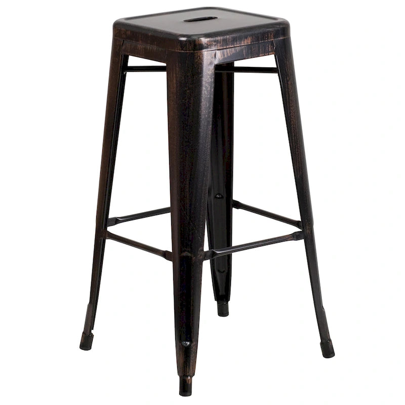 23.75 Square Metal Indoor-Outdoor Bar Table Set with 2 Square Seat Stools - 27.75W x 27.75D x 40H