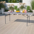 30W x 72L Bi-Fold Plastic Banquet and Event Folding Table with Carrying Handle - 72D x 30W x 29H