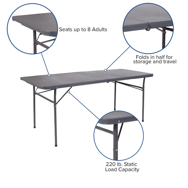 30W x 72L Bi-Fold Plastic Banquet and Event Folding Table with Carrying Handle - 72D x 30W x 29H