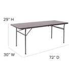 30W x 72L Bi-Fold Plastic Banquet and Event Folding Table with Carrying Handle - 72D x 30W x 29H