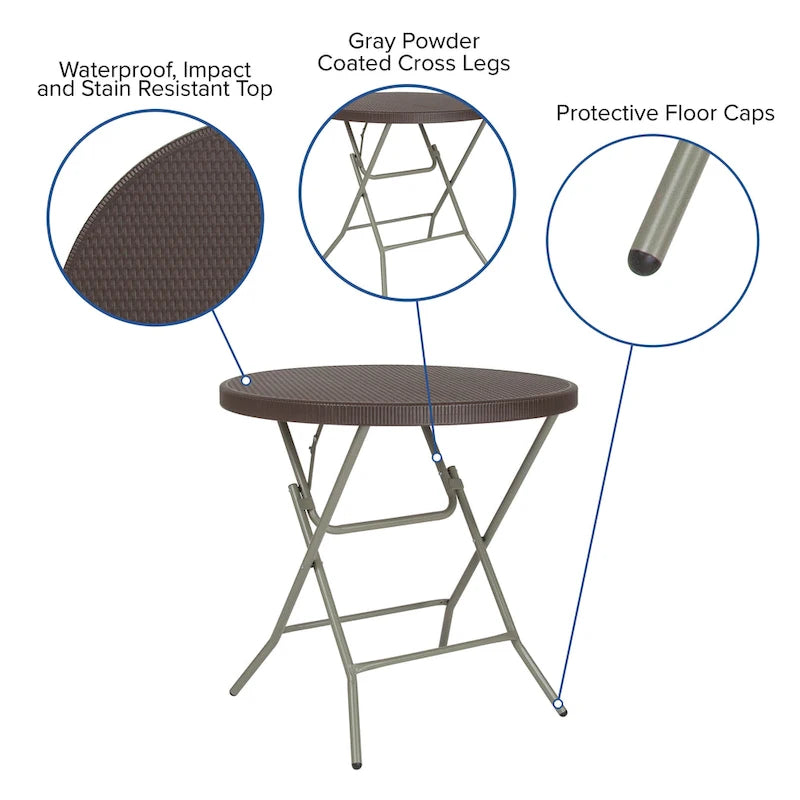 2.6-Foot Round Rattan Plastic Folding Table - Outdoor Event Table