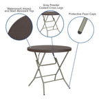 2.6-Foot Round Rattan Plastic Folding Table - Outdoor Event Table