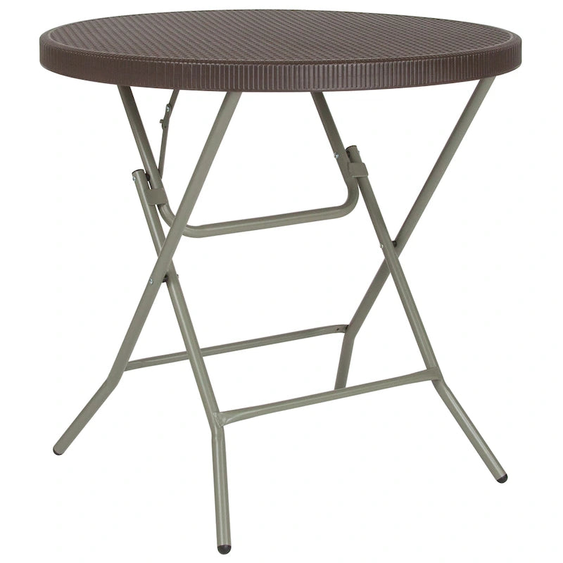 2.6-Foot Round Rattan Plastic Folding Table - Outdoor Event Table