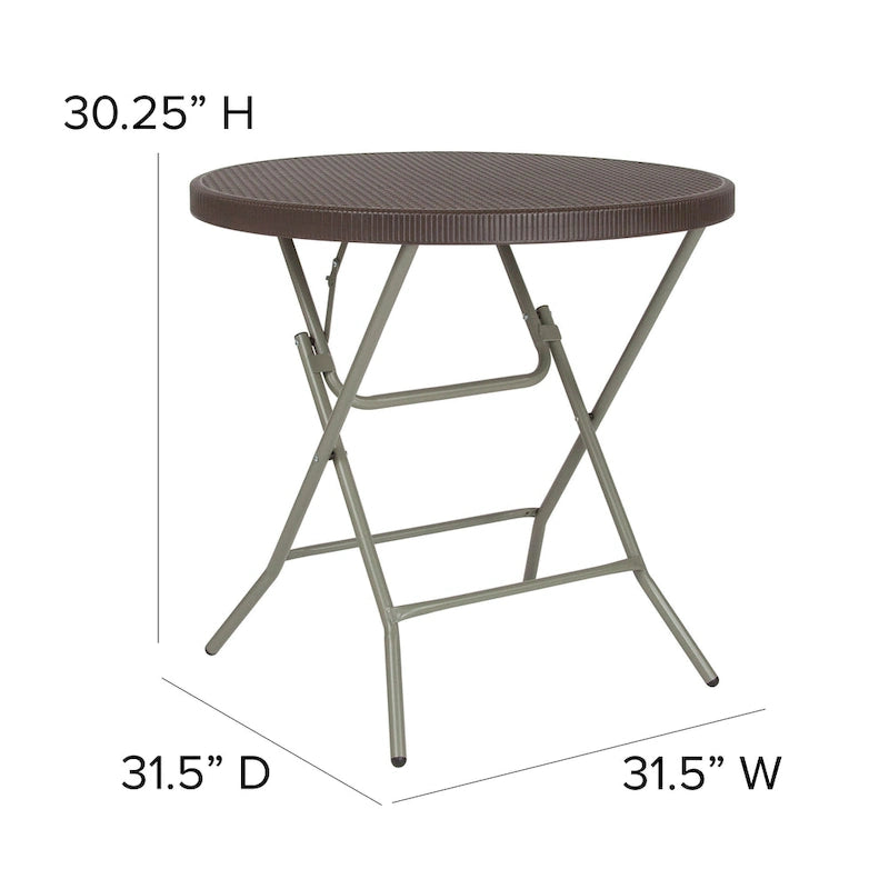 2.6-Foot Round Rattan Plastic Folding Table - Outdoor Event Table