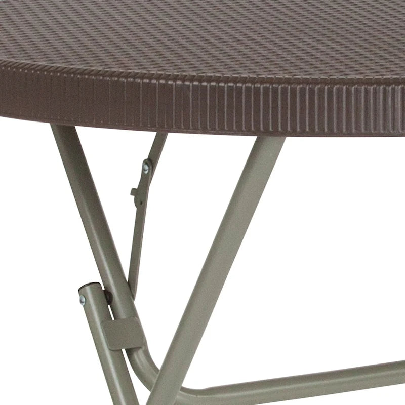 2.6-Foot Round Rattan Plastic Folding Table - Outdoor Event Table