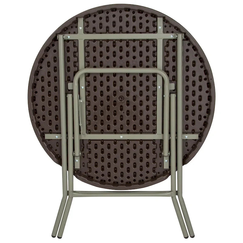 2.6-Foot Round Rattan Plastic Folding Table - Outdoor Event Table