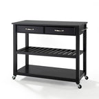 Crosley Solid Black Granite Top Kitchen Cart/Island With Optional Stool Storage in Black Finish - 17d x 43w x 35h