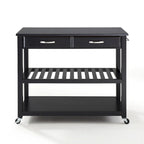 Crosley Solid Black Granite Top Kitchen Cart/Island With Optional Stool Storage in Black Finish - 17d x 43w x 35h
