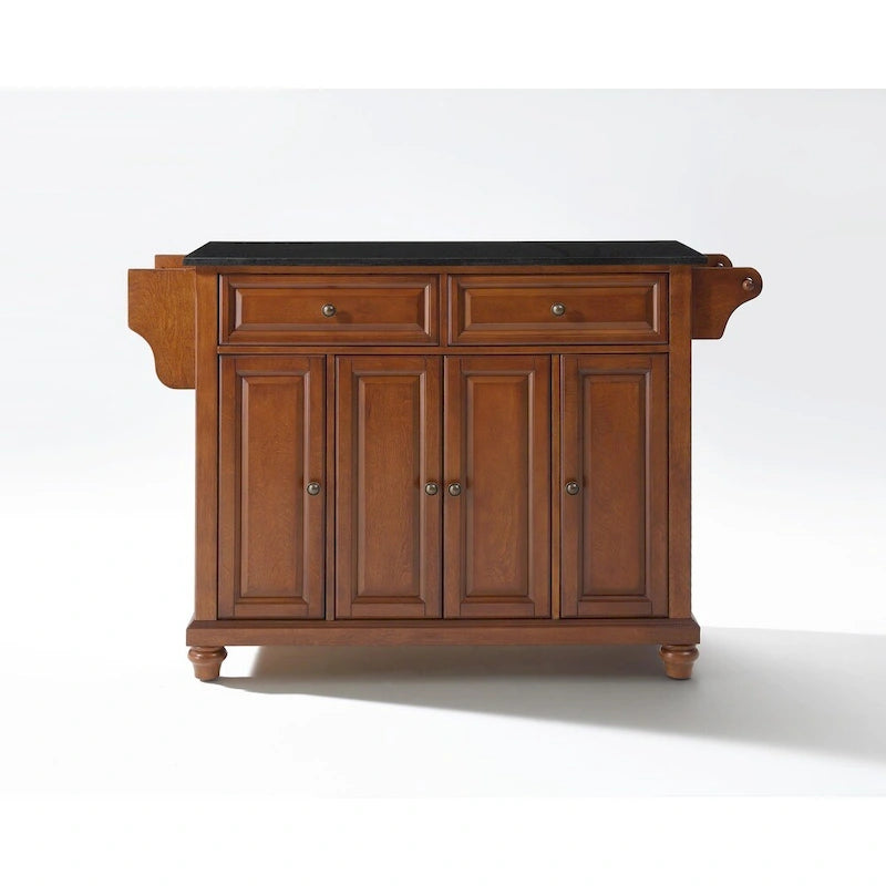 Crosley Cambridge Solid Black Granite Top Kitchen Island in Classic Cherry Finish - 51.5W x 18D x 36H