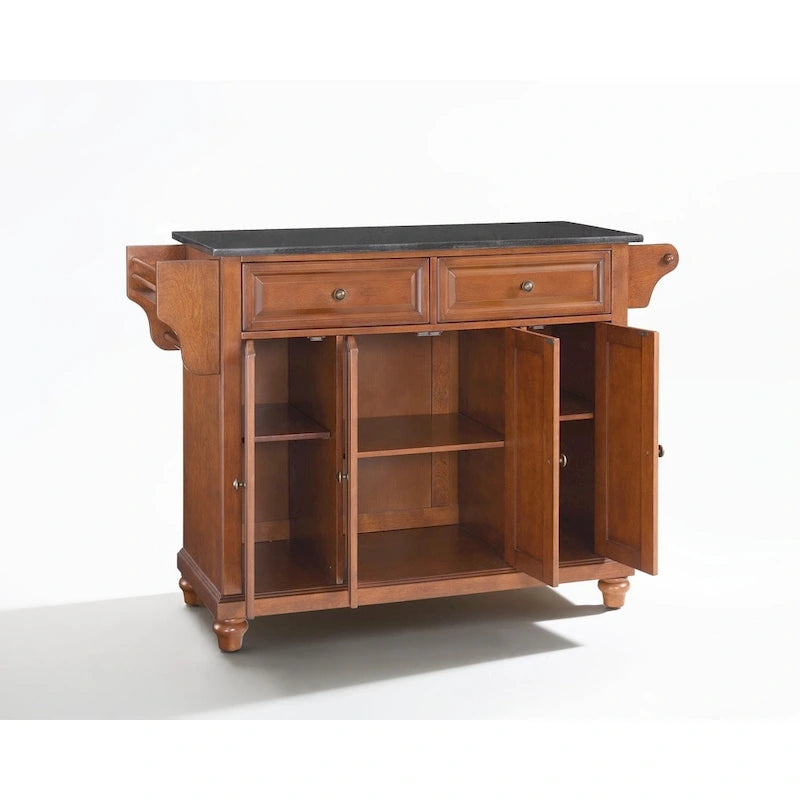 Crosley Cambridge Solid Black Granite Top Kitchen Island in Classic Cherry Finish - 51.5W x 18D x 36H