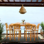 Chic Teak 7 Piece Teak Wood Orleans Patio Bistro Bar Set, 63 Bar Table, 2 Bar Chairs w/ Arms & 4 Armless Bar Chairs