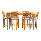 Chic Teak 7 Piece Teak Wood Orleans Patio Bistro Bar Set, 63 Bar Table, 2 Bar Chairs w/ Arms & 4 Armless Bar Chairs