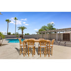 Chic Teak 7 Piece Teak Wood Orleans Patio Bistro Bar Set, 63 Bar Table, 2 Bar Chairs w/ Arms & 4 Armless Bar Chairs
