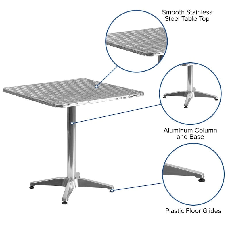 27.5 Square Aluminum Smooth Top Indoor-Outdoor Table with Base