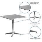 27.5 Square Aluminum Smooth Top Indoor-Outdoor Table with Base