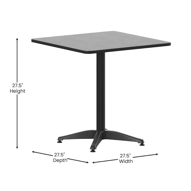 27.5 Square Aluminum Smooth Top Indoor-Outdoor Table with Base