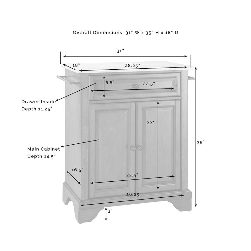 Crosley Lafayette Natural Wood Top Portable Kitchen Island in White Finish - 18d x 31w x 35h