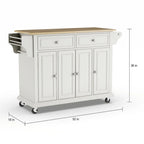 Crosley Full Size White Natural Wood Top Kitchen Cart Island - 18d x 51.5w x 36h