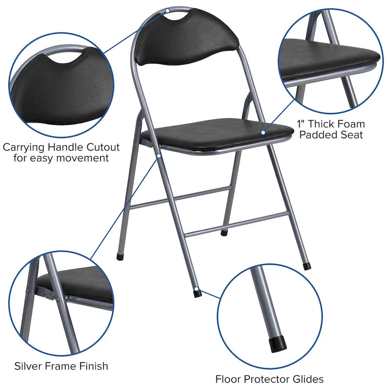 2 Pack 300 lb. Capacity Vinyl Metal Folding Chair with Carrying Handle