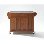 Crosley Full Size Granite Top Kitchen Cart in Cherry - 18d x 51.5w x 36h