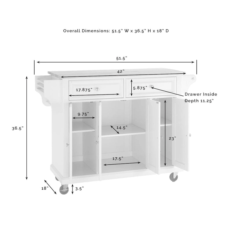 Crosley Full Size Granite Top Kitchen Cart in Cherry - 18d x 51.5w x 36h