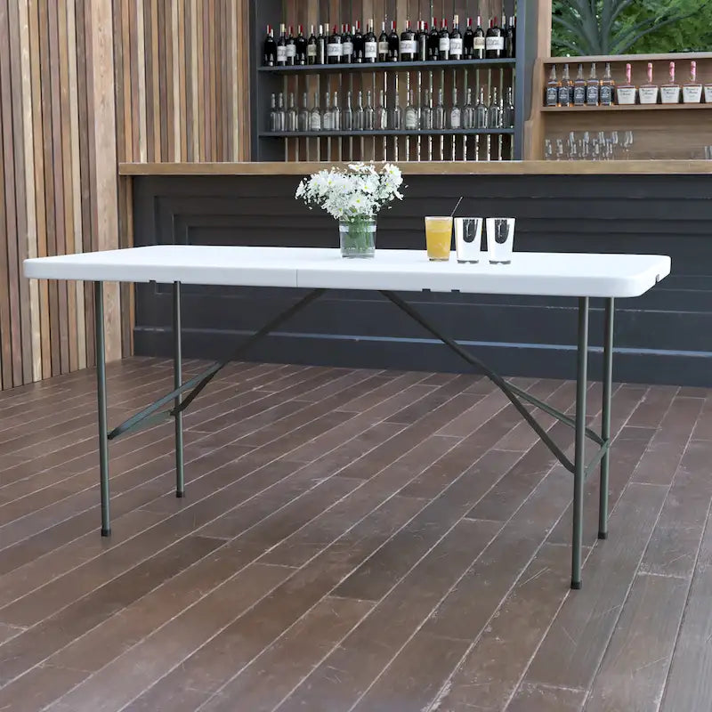 30W x 60L Bi-Fold Granite White Plastic Folding Table - Banquet Table