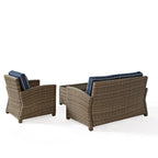 Crosley Bradenton Outdoor Wicker 3-Piece Seating Set with Navy Cushions
