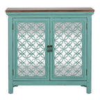 Kensington Turquoise W/ Worn Wood Tone Top 2 Door Accent Cabinet