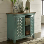Kensington Turquoise W/ Worn Wood Tone Top 2 Door Accent Cabinet