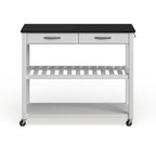 Crosley Solid Black Granite Top Kitchen Cart/ Island With Optional Stool Storage in White Finish - 17d x 43w x 35h