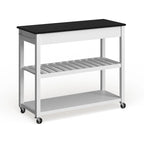 Crosley Solid Black Granite Top Kitchen Cart/ Island With Optional Stool Storage in White Finish - 17d x 43w x 35h