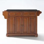Crosley Alexandria Solid Black Granite Top Kitchen Island in Classic Cherry Finish - 18d x 51.5w x 34h