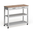 Crosley Natural Wood Top Kitchen Cart/ Island With Optional Stool Storage in White Finish - 17d x 43w x 35h