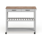 Crosley Natural Wood Top Kitchen Cart/ Island With Optional Stool Storage in White Finish - 17d x 43w x 35h