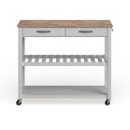 Crosley Natural Wood Top Kitchen Cart/ Island With Optional Stool Storage in White Finish - 17d x 43w x 35h