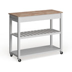 Crosley Natural Wood Top Kitchen Cart/ Island With Optional Stool Storage in White Finish - 17d x 43w x 35h