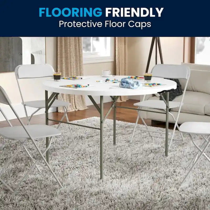 4-Foot Round Bi-Fold Plastic Event Folding Table with Handle