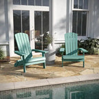 Set of 2 All-Weather Modern Wide Slat Back Poly Resin Adirondack Chairs