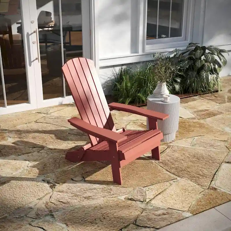 Set of 2 All-Weather Modern Wide Slat Back Poly Resin Adirondack Chairs
