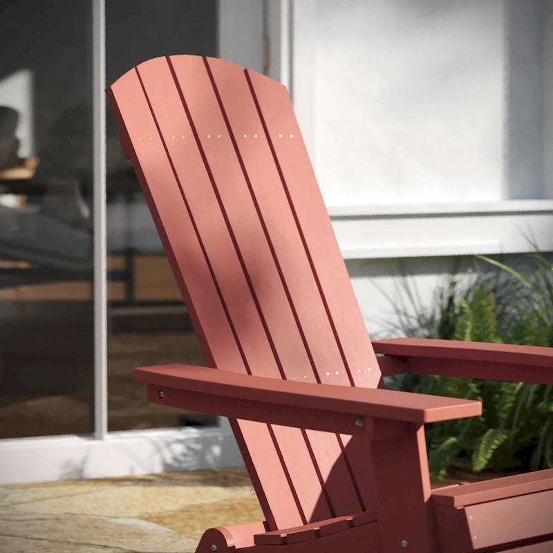 Set of 2 All-Weather Modern Wide Slat Back Poly Resin Adirondack Chairs