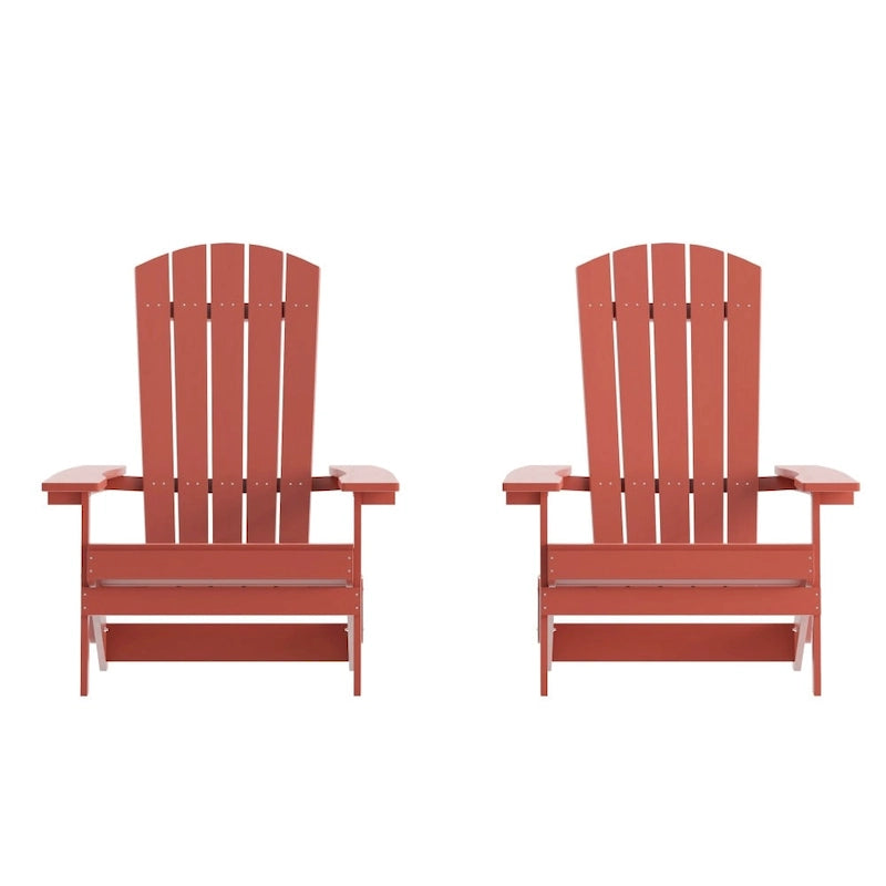 Set of 2 All-Weather Modern Wide Slat Back Poly Resin Adirondack Chairs