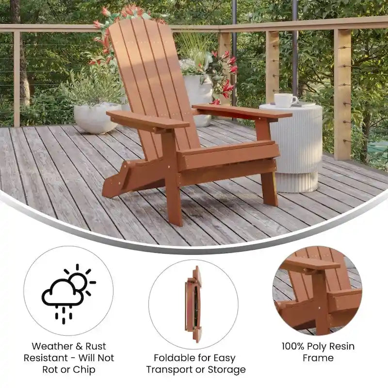Set of 2 All-Weather Modern Wide Slat Back Poly Resin Adirondack Chairs