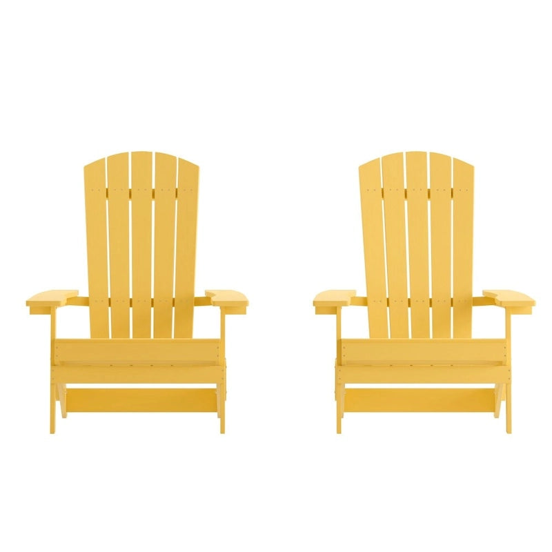 Set of 2 All-Weather Modern Wide Slat Back Poly Resin Adirondack Chairs