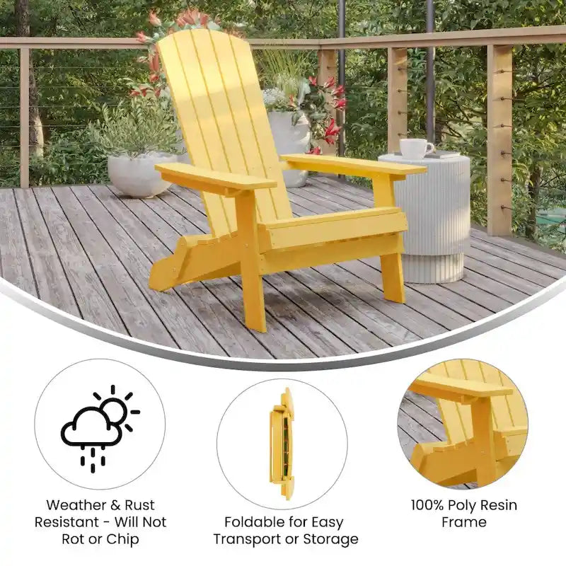 Set of 2 All-Weather Modern Wide Slat Back Poly Resin Adirondack Chairs
